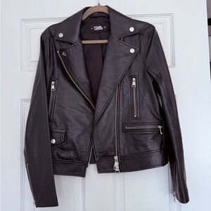 New - Karl Lagerfeld Black Leather Moto Jacket